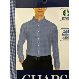 Chaps Dress Shirt Mens XXL Blue Check Long Sleeve Moisture Wicking 18 18.5 36 37